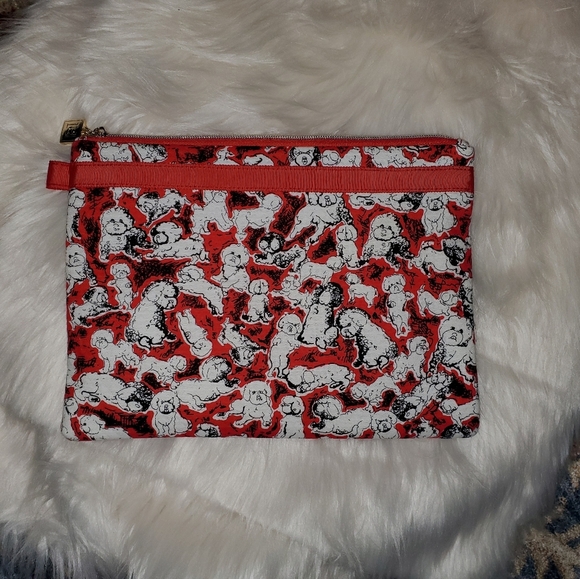 Carolina Herrera White Poodles On Red And Black Pouch - Picture 3 of 10